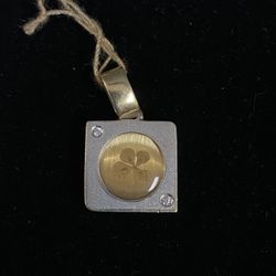 14k Gold 2Tone 4 Leaf Clover Pendant .02ctw