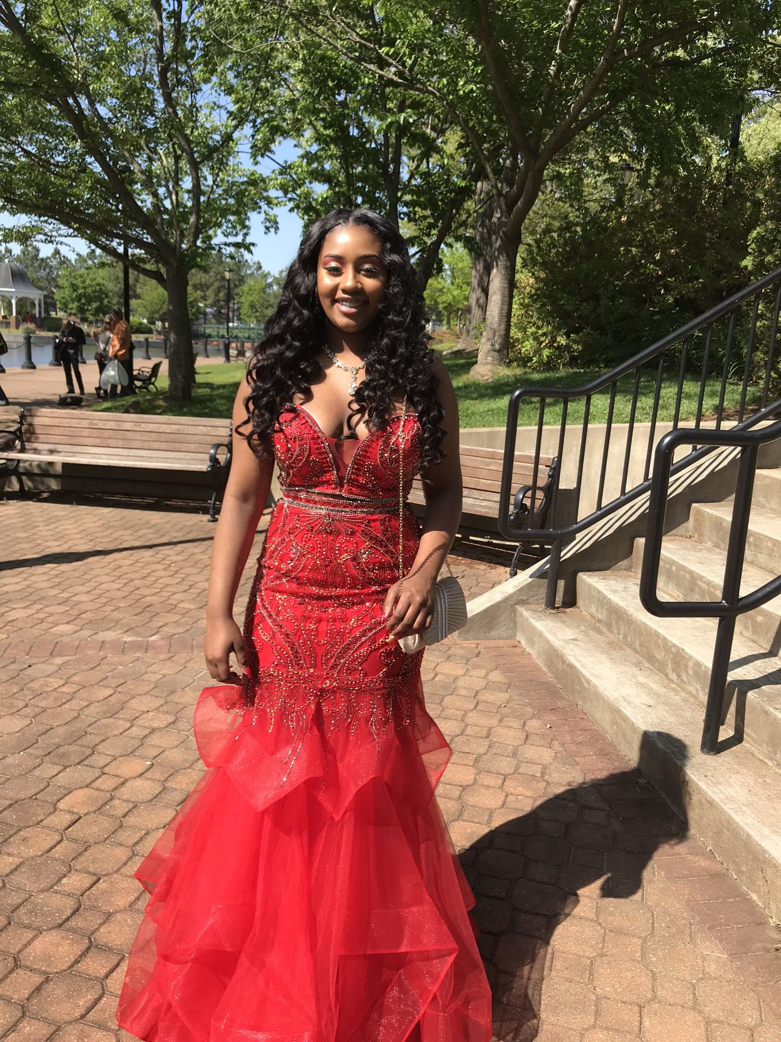 Red 2 Piece Beaded Mermaid Gown