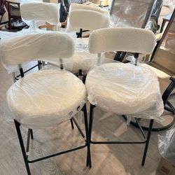 Beige Counter Height Bar Stools,30 Inch Boucle Upholstered Tall Barstools Metal leg and Back