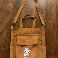 Hello Kitty Corduroy Large Capacity Tote Bag - Retro Style Shoulder & Crossbody