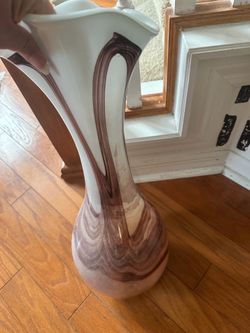 Mid Century Modern Vase Vessel Opaline Case Swirl Art Glass