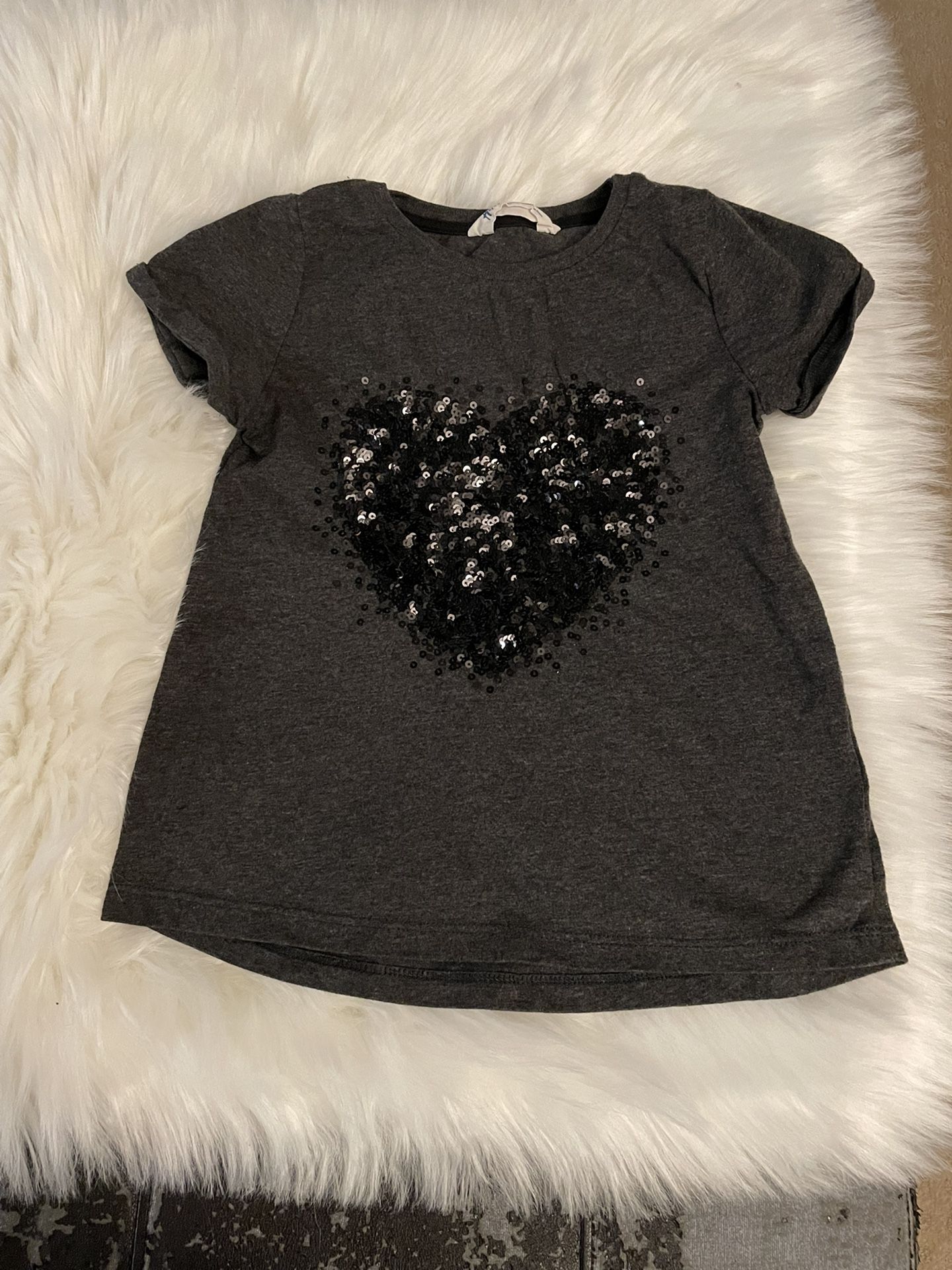 Girls Dark Gray Shirt  With Black Sequence Heart Shirt 