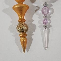 2 Vintage  Christmas Tree Drop Ornaments 6" & 7" Tall