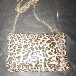 Gold Studded Leopard Print Purse 