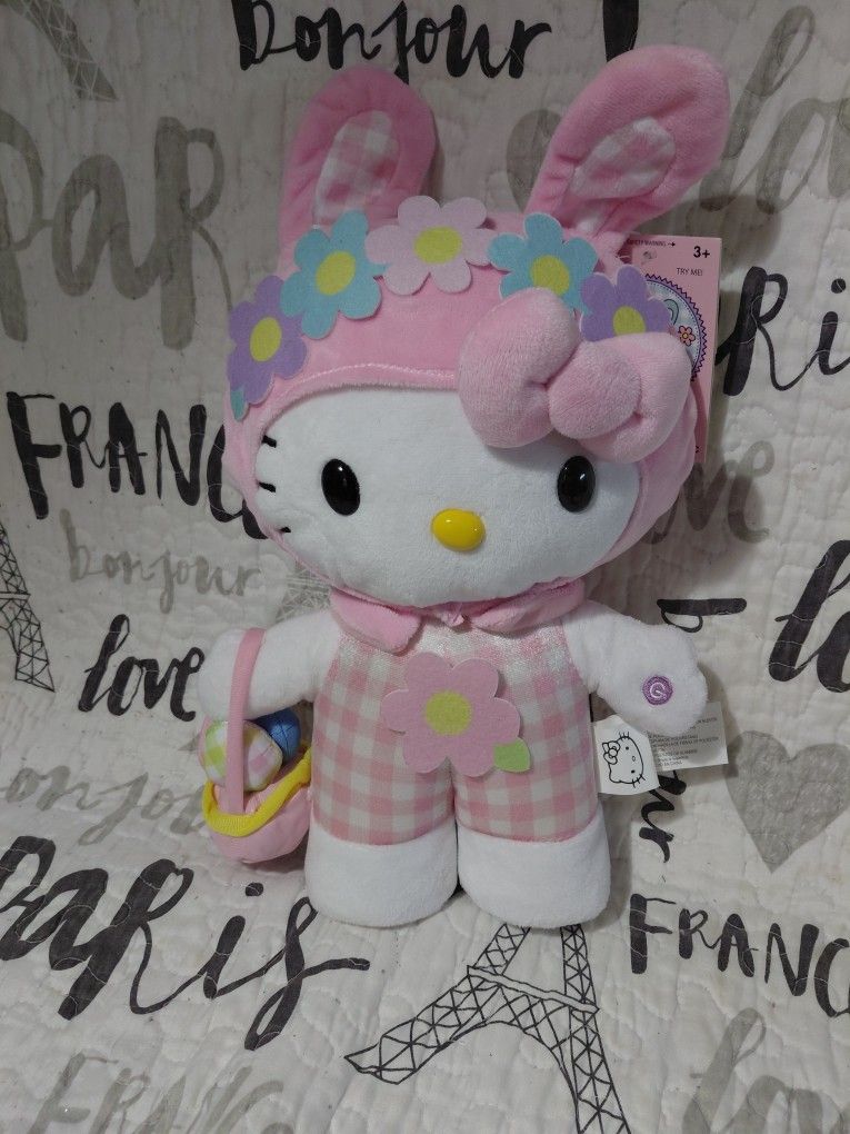 Sanrio *HELLO KITTY* 14" Musical *Side Stepper* ANIMATED Easter Bunny Plush NWT