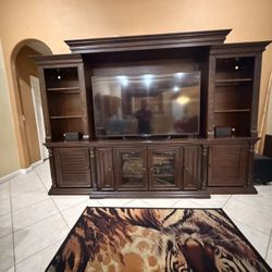 Brown Wood Wall Unit/Entertainment Center