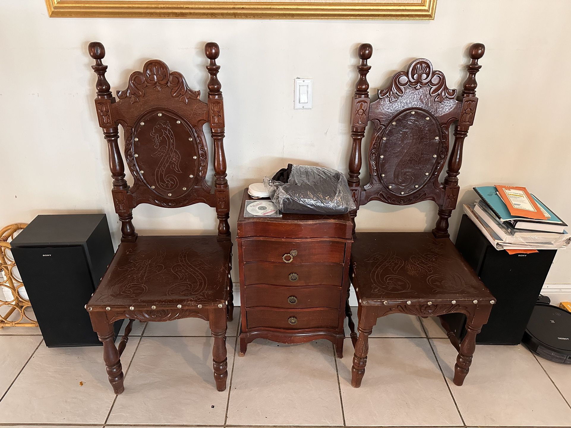 Set Of Two Vintage Asian Accent Chairs 