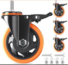 5 Inch Stem Caster Wheels Heavy Duty With Dual Locking 2200Lbs, Threaded Stem Casters 3/8" -16 X 1, Swivel Industrial Casters Set Of 4, Wheels For Car