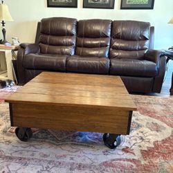 Industrialw Wood Coffee Table with Casters (Handmade)