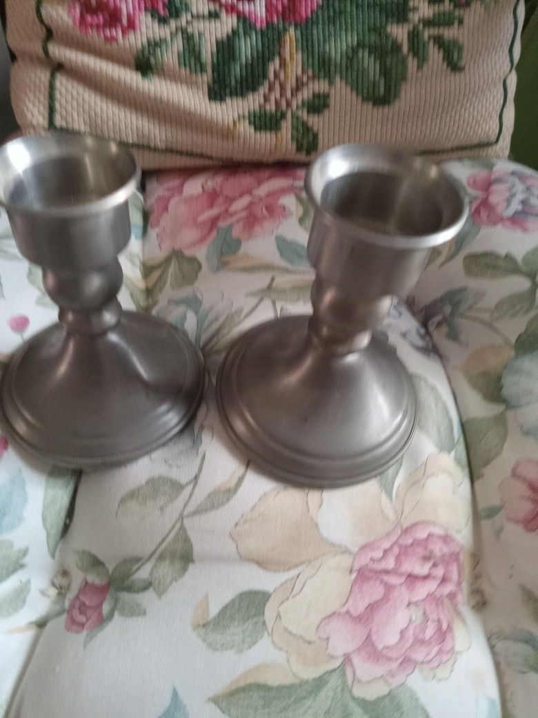 Pair Of Pewter Candle Holders