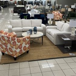 Colby White Fabric Sofa & Loveseat