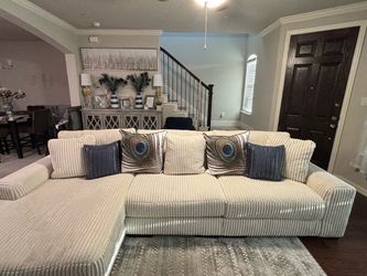 Cream Corduroy Sectional Sofa with Chaise