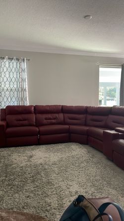 Large Red Leather Sectional Recliner Sofa
