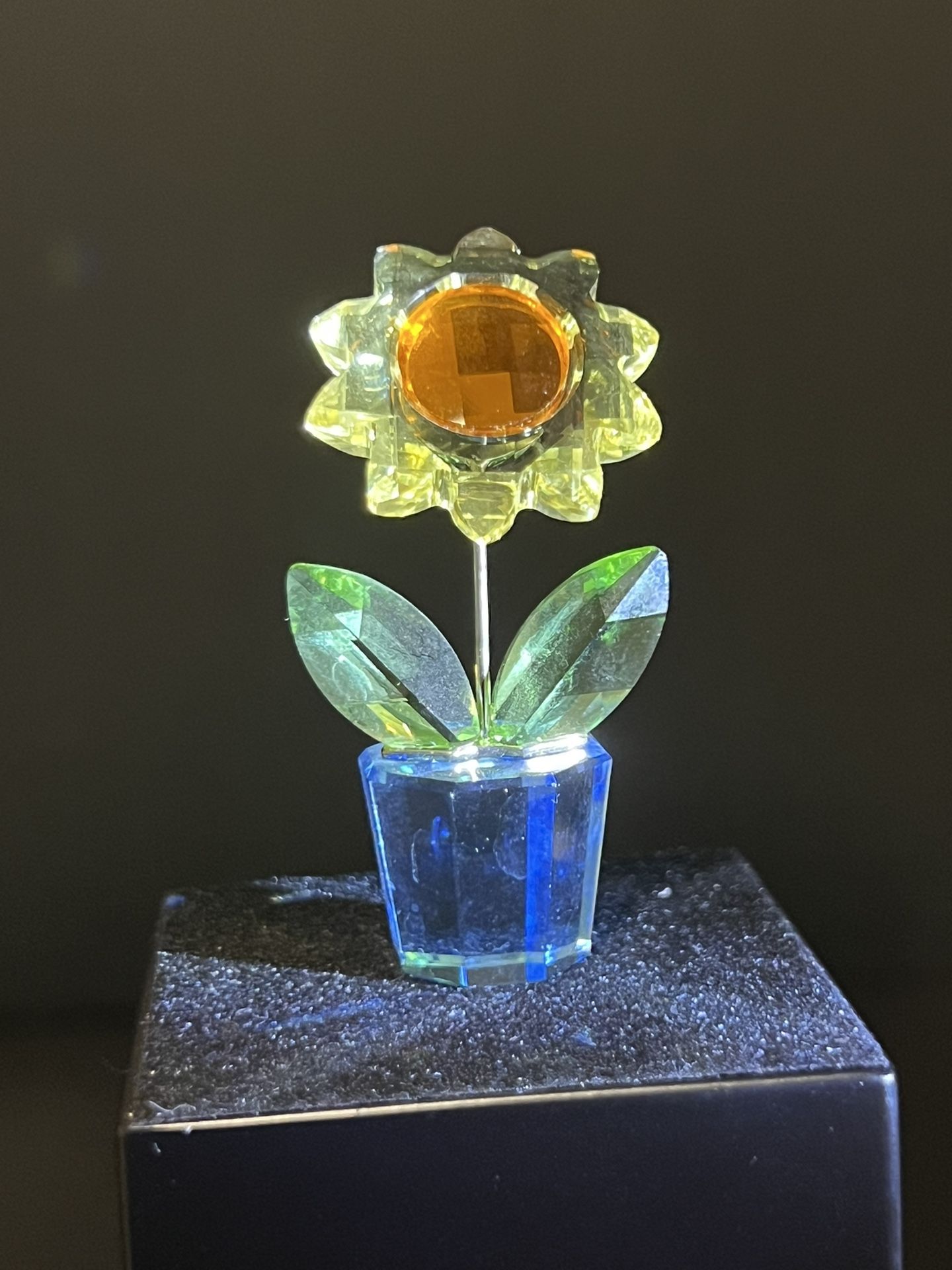 Swarovski 2000s Happy Flowers Sunflower Yellow Center Blue Pot, 663148, 2.25”