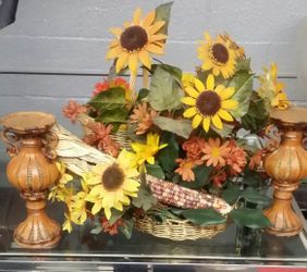 Fall arrangement and candle holders