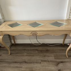Wood Sofa Back Console Table With Glass Inserts