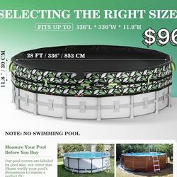 😀 2026 Upgrade 185GSM] UIRWAY 28FT Winter Pool Cover Heavy-Duty PE Above Ground Round Pool Cover, Metal Buckle, Cold & UV Resistant, Tearproof