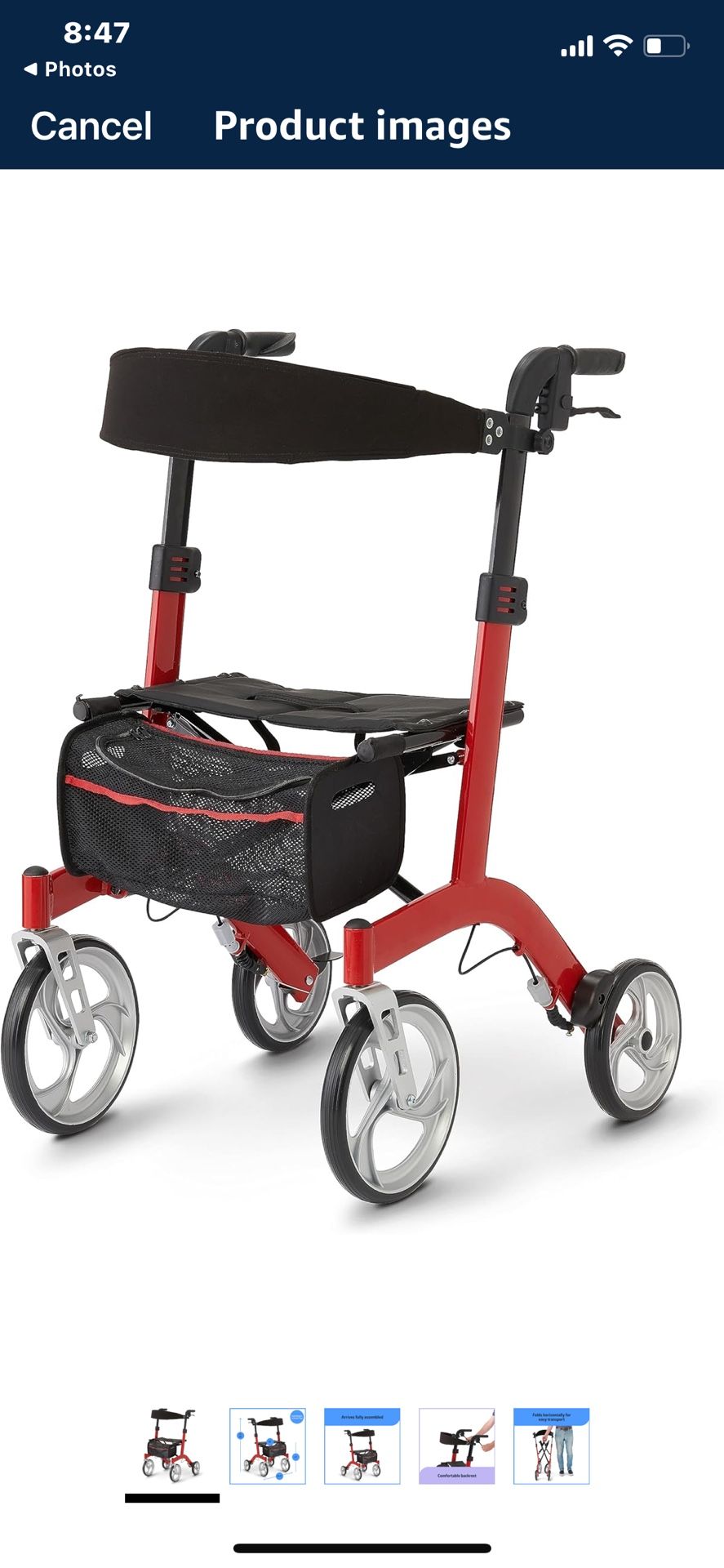 Medline European Style Lightweight Rollator with Backrest – Strong, Comfortable, Maneuverable Support & 300 lbs. Weight Capacity for Greater Freedom &
