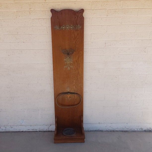 Antique Oak Hall Tree - $125