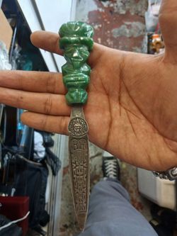 Vintage handmade sterling silver and jade letter opener