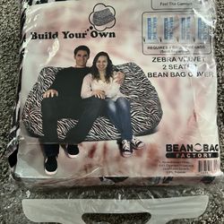 New In Bag Zebra Velvet 2 Seater Bean Bag. Requires 4 Bags