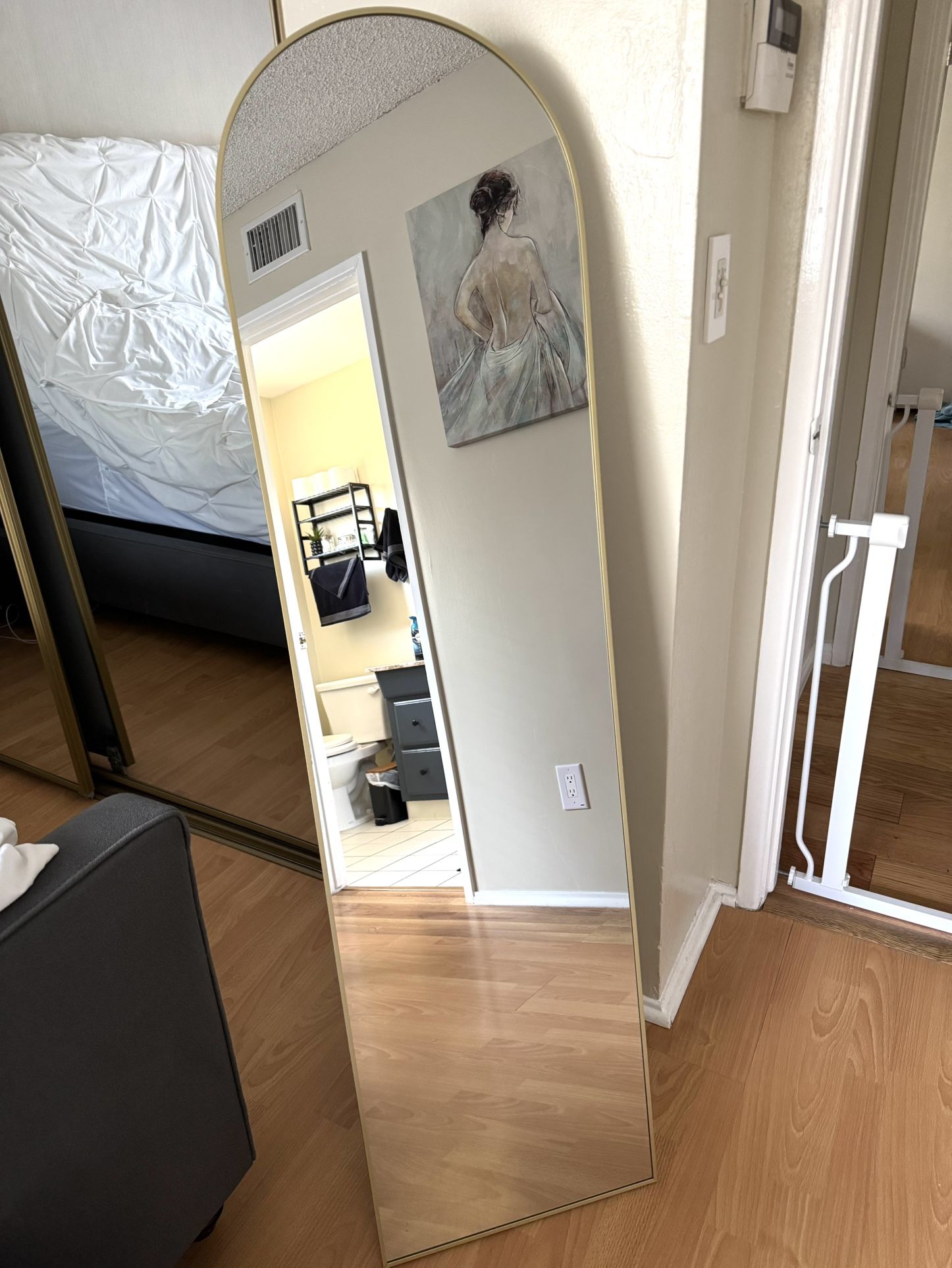 Standing Mirror With Gold Trim