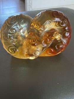 Liuligongfong coiledsnake Amber color art glass signed 2003