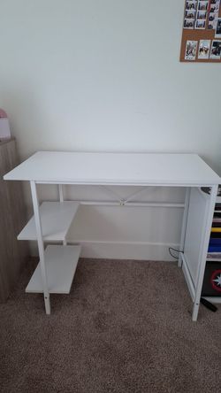 White Desk with Built-In Shelves – Good Condition