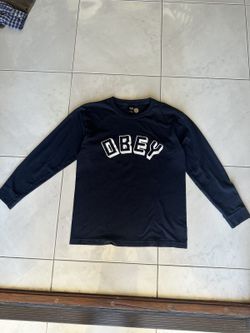 Obey Long Sleeve Tee - Mens M, Navy w/ White Varsity Arch Logo