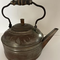 Metal Antique Tea Kettle With Wooden Handle And Knob