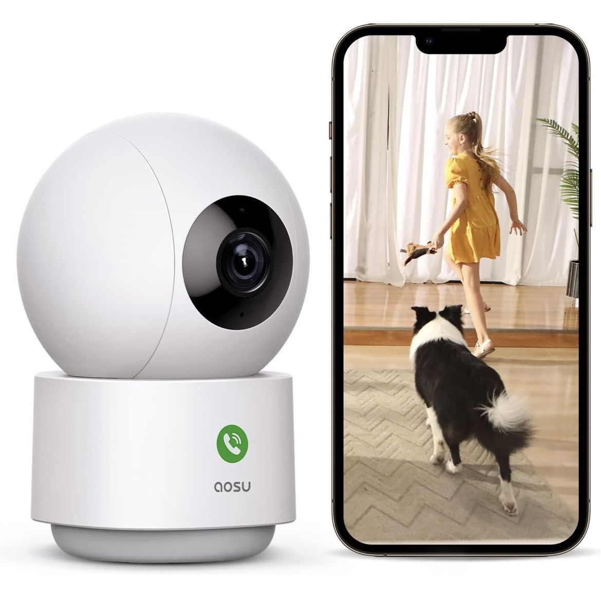 AOSU 2K Security Camera Indoor, Baby Monitor Pet Camera 360-Degree for Home Security with 2.4 GHz Wi-Fi Router, One-Touch Call, Smart Motion Tracking,