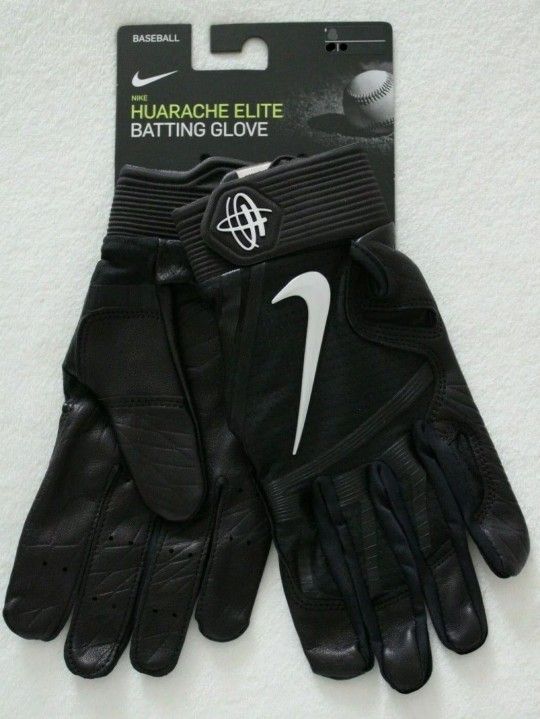 BRAND NEW NIKE HUARACHE ELITE BASEBALL BATTING GLOVES College Black White CHROME ADULT Sizes Large, XL