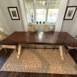 MOVING MUST SELL. Live edge Solid Wood Custom Dining Table w/ 6 Parson Chairs