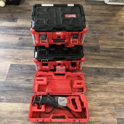 Milwaukee Sawzaw And 2 Milwaukee Tool Boxes