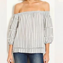 NEW Cotton BLEU Blackish-Gray & White Striped Top Size Medium 