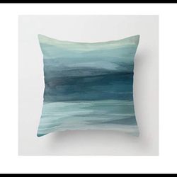 16x16” Seafoam Green Mint Navy Blue Abstract Ocean Art throw pillow cover