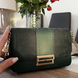 Green Velvet Faux Leather Crossbody Bag