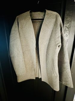 ZARA MAN Minimalist Open-Front Wool-Blend Jacket – Size XL – Light Gray