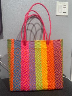 Woven Plastic Tote Bag Multicolor