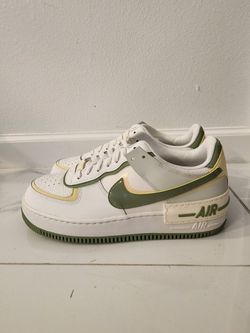 New Nike Air Force 1 Shadow women's shoes in the Sail/Oil Green-Alabaster colorway. 
