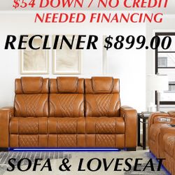 Genuine Leather Power Reclining Sofa And Love Seat 