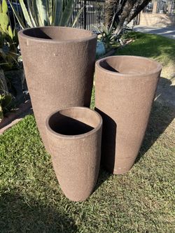 Brown Ceramic Pots-Tall Round Ceramic Planter($345 set of 3)
