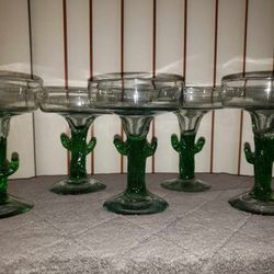 X5 BLOWN GLASS SOUTHEASTERN CACTUS WINE GLASS CUP SET