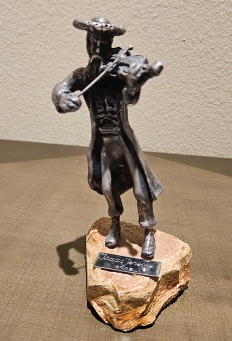 Israeli 925 Sterling Silver Electroform Fiddle Violin Player Statue Figurine