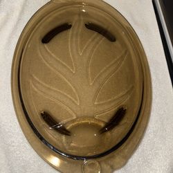 Vtg 80's Pyrex Fireside Platter 815 Amber Brown Footed Welled Tree of Life Retro Pyrex