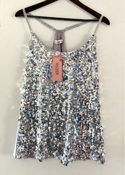 Sequin Tops for Women Sparkly Strappy Tank Tops