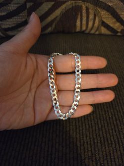Italy 925 Solid Sterling Silver Cuban Link Bracelet for Women 7" Plata Italiana 925 Esclava Para Dama 7"
