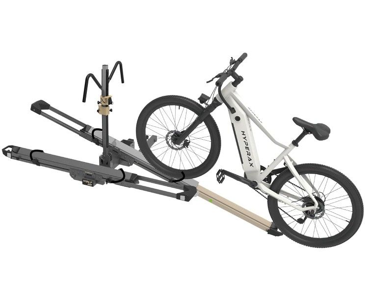 HYPERAX Patented Lift Assisted Volt Lift RV Rated Hitch Mounted 2 E Bike Rack Carrier Up to 2X 80lbs eBikes with Up to 5" Fat Tires for RV and SUV