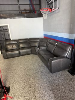 Grey Leather Power Reclining Sectional