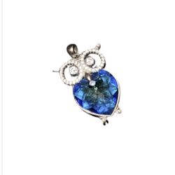 Swarovski Silver Blue Green Diamond Owl Pendant No Chain